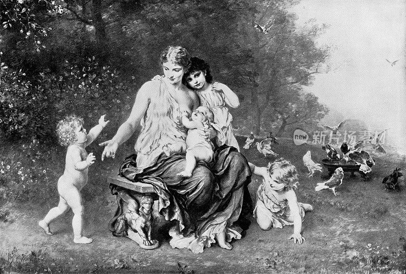 《慈善》，路德维希・克劳斯的绘画- 19世纪